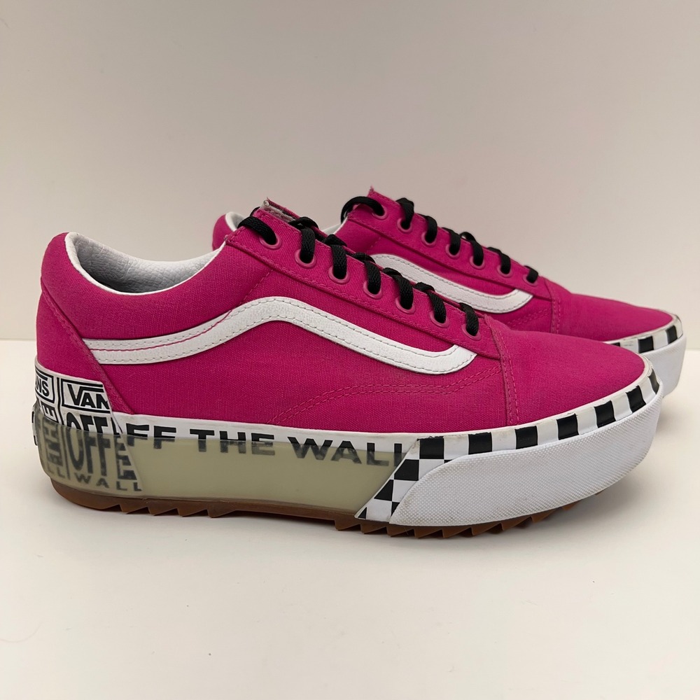 Vans Old Skool Stacked Logo Platform Sneakers Womens 11.5 Pink Checkerboard